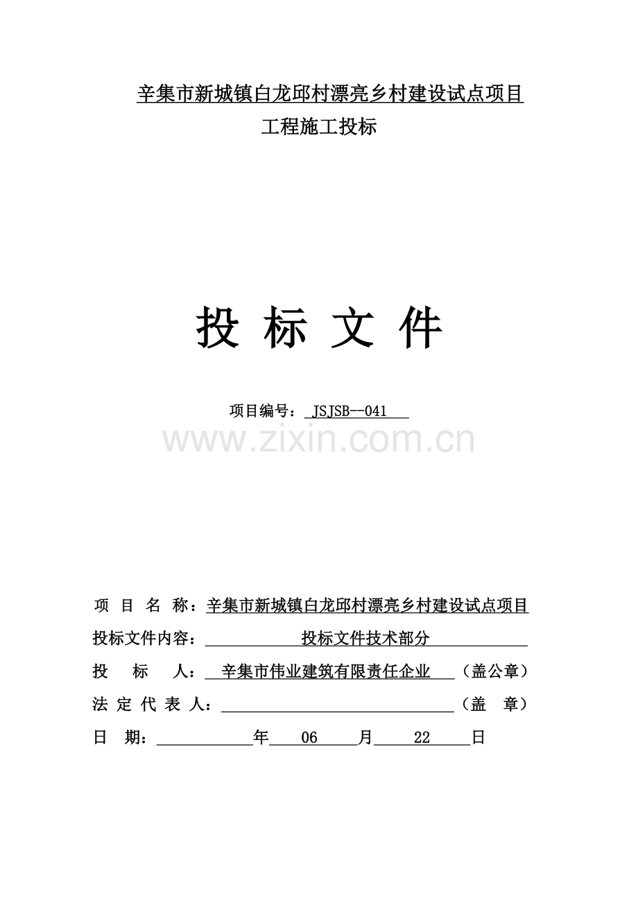 美丽乡村建设试点项目工程施工投标文件模板.doc_第1页