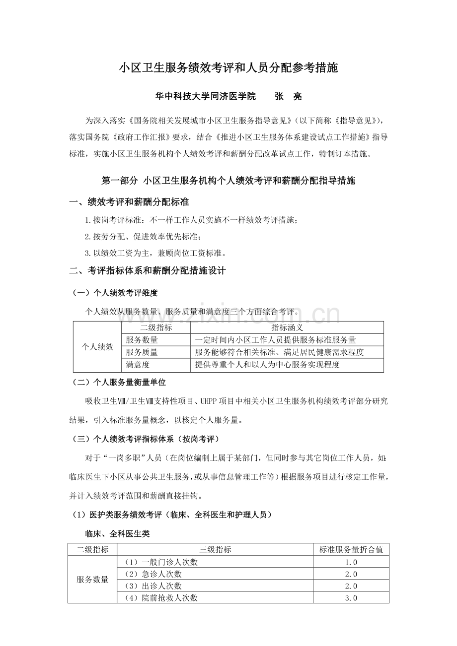 社区卫生服务绩效考核与人员分配参考办法模板.doc_第1页