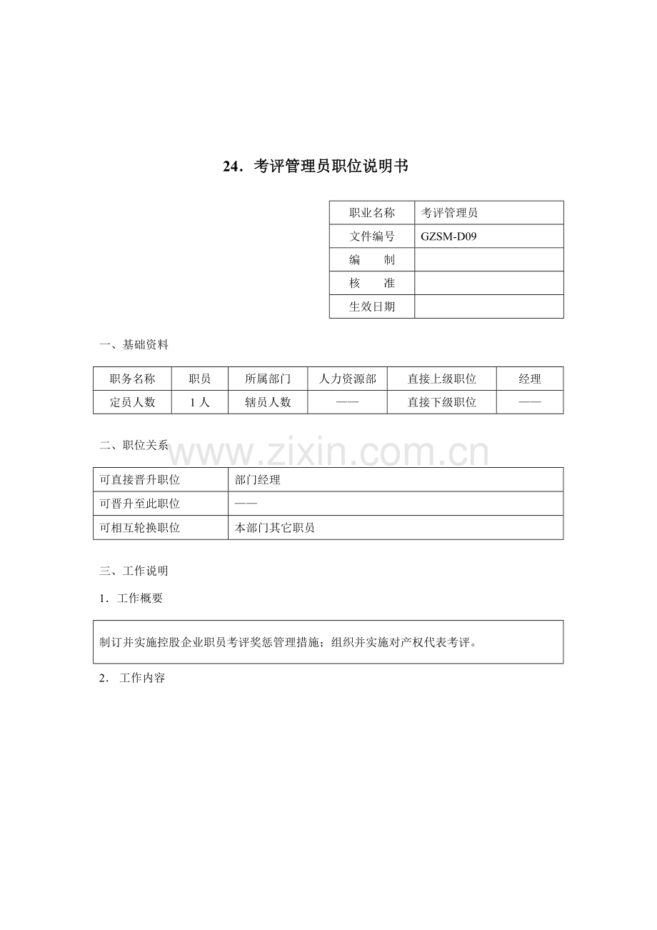 考核管理员岗位职责样本.doc_第1页