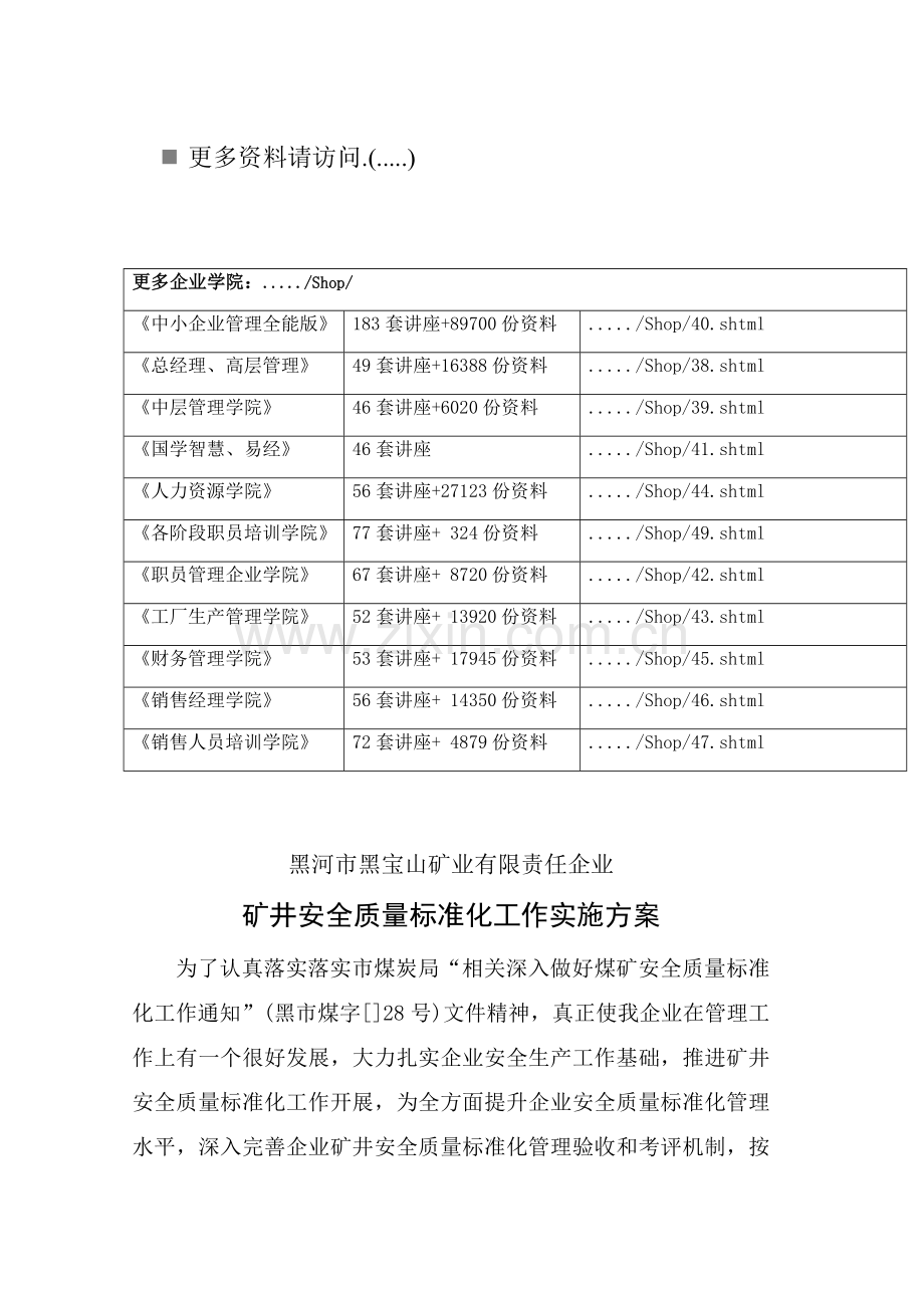 矿井安全质量标准化工作实施方案解析样本.doc_第1页