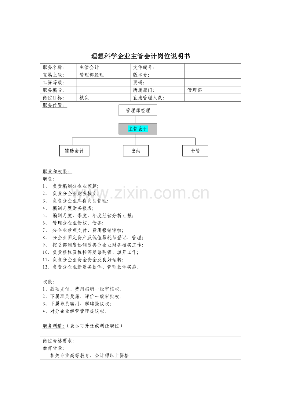 管理部主管会计岗位职责样本.doc_第1页