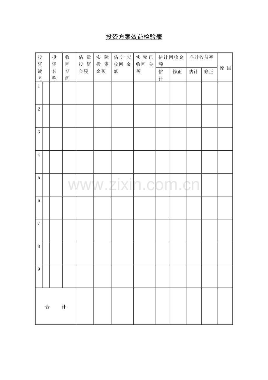 投资方案效益检验表样本.doc_第1页