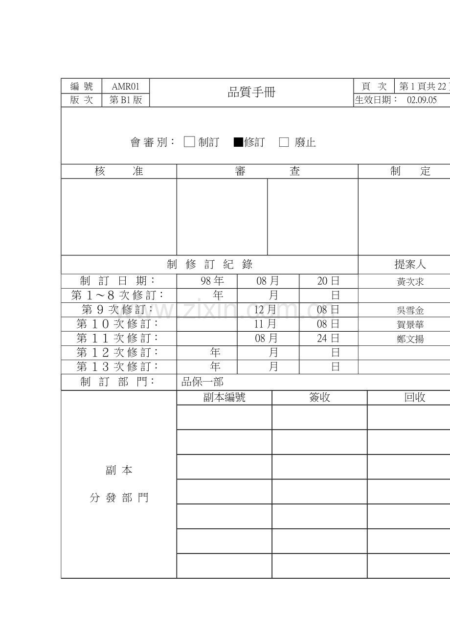 汽车配件公司质量管理手册样本.doc_第1页