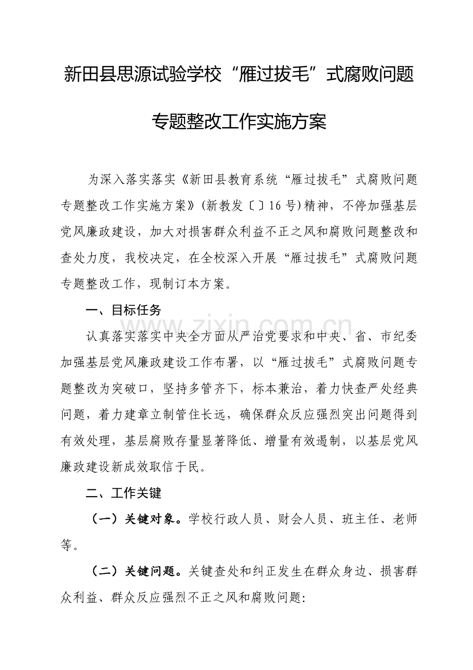 雁过拔毛式腐败问题专项整治工作实施专业方案.doc_第1页