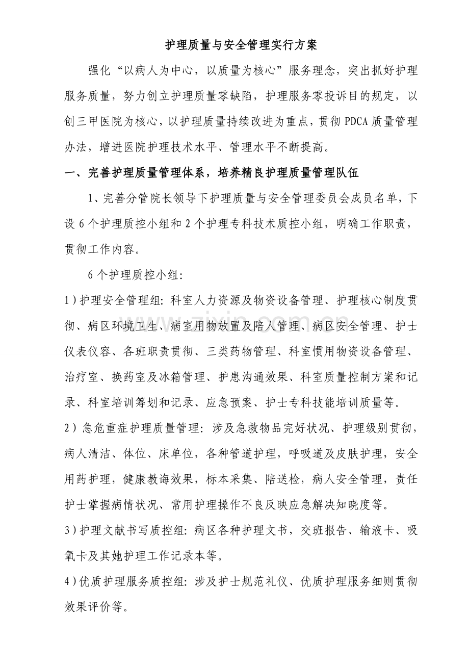 护理质量与安全管理实施专项方案资料.doc_第1页