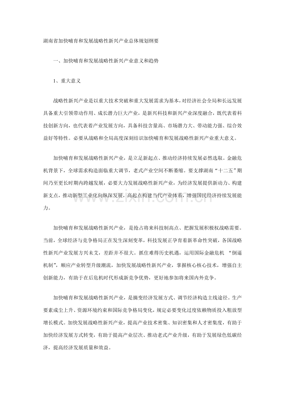 湖南省加快培育和发展战略性新兴产业总体规划方案纲要.doc_第1页