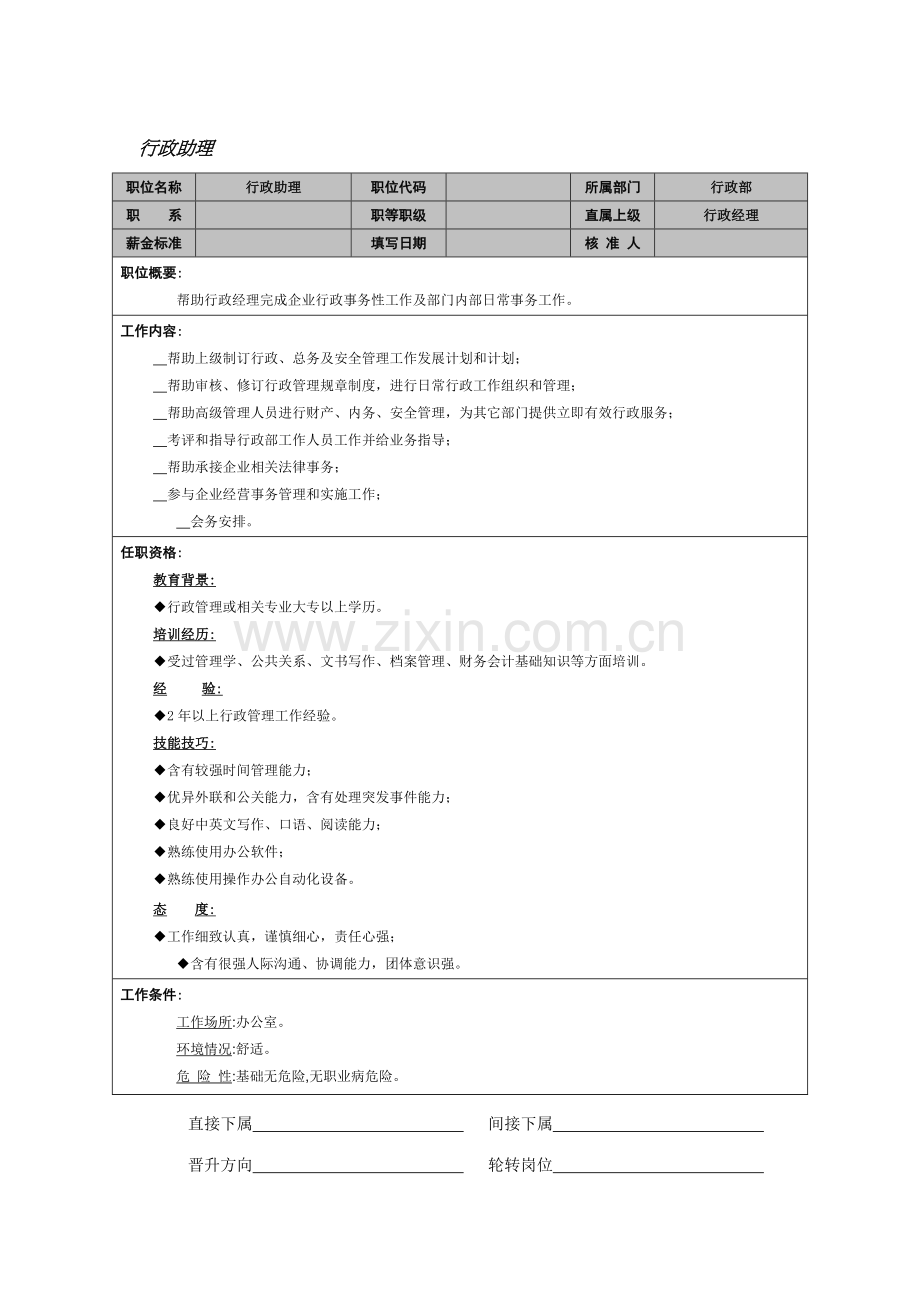 行政助理岗位说明书.doc_第1页