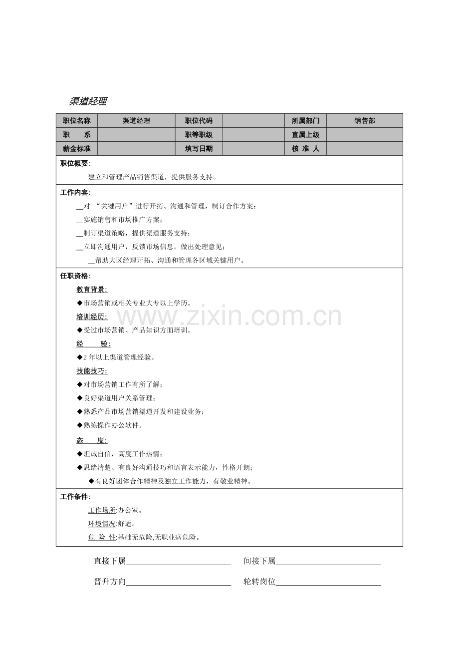 销售部渠道经理岗位职责样本.doc_第1页