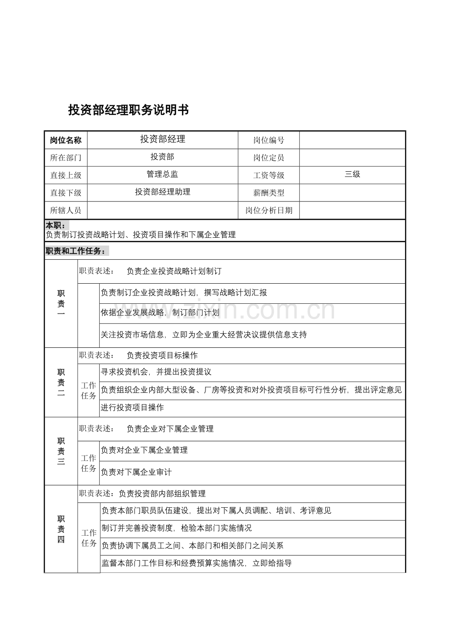 投资部经理岗位职责样本.doc_第1页