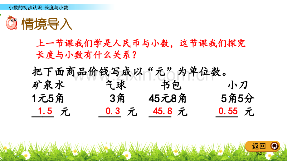 认识小数小数的初步认识教学教案省公开课一等奖新名师比赛一等奖课件.pptx_第2页