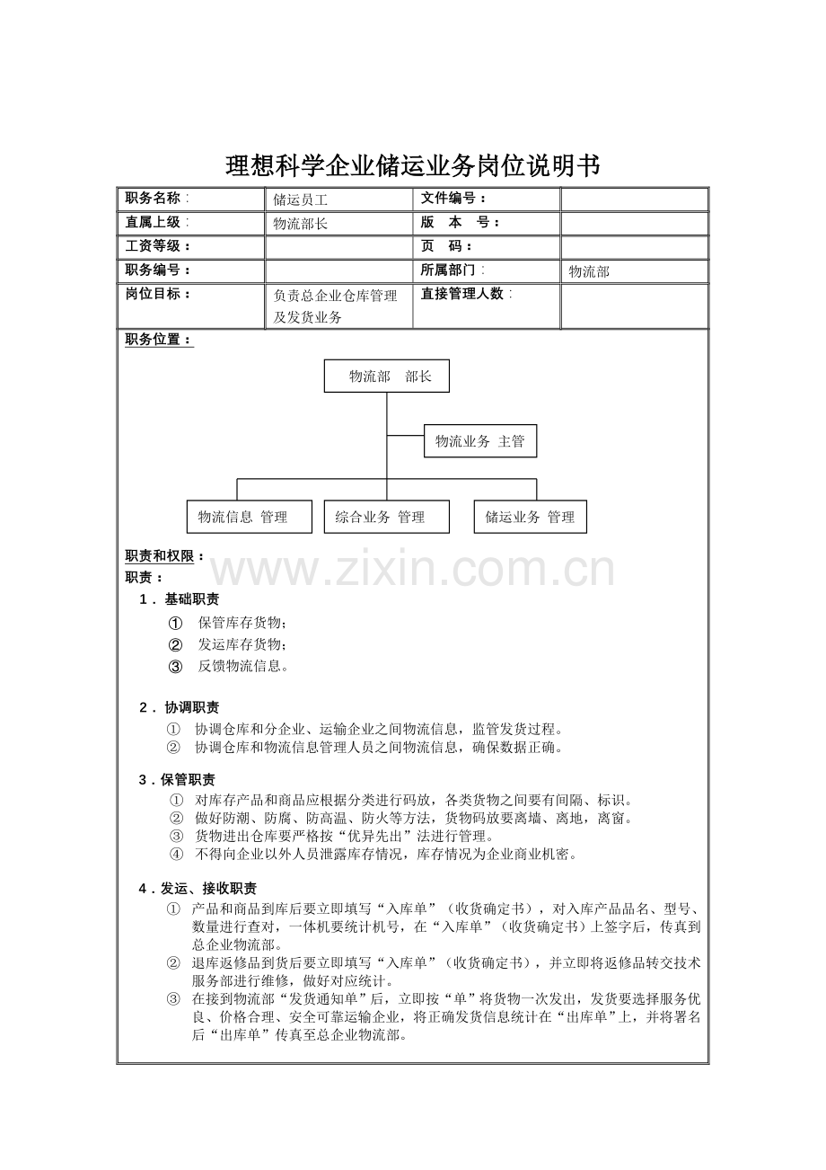 物流部储运业务员岗位职责样本.doc_第1页