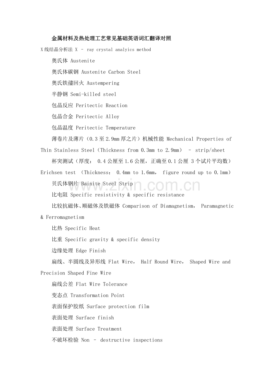 金属材料及热处理工艺常用基础英语词汇翻译对照模板.doc_第1页