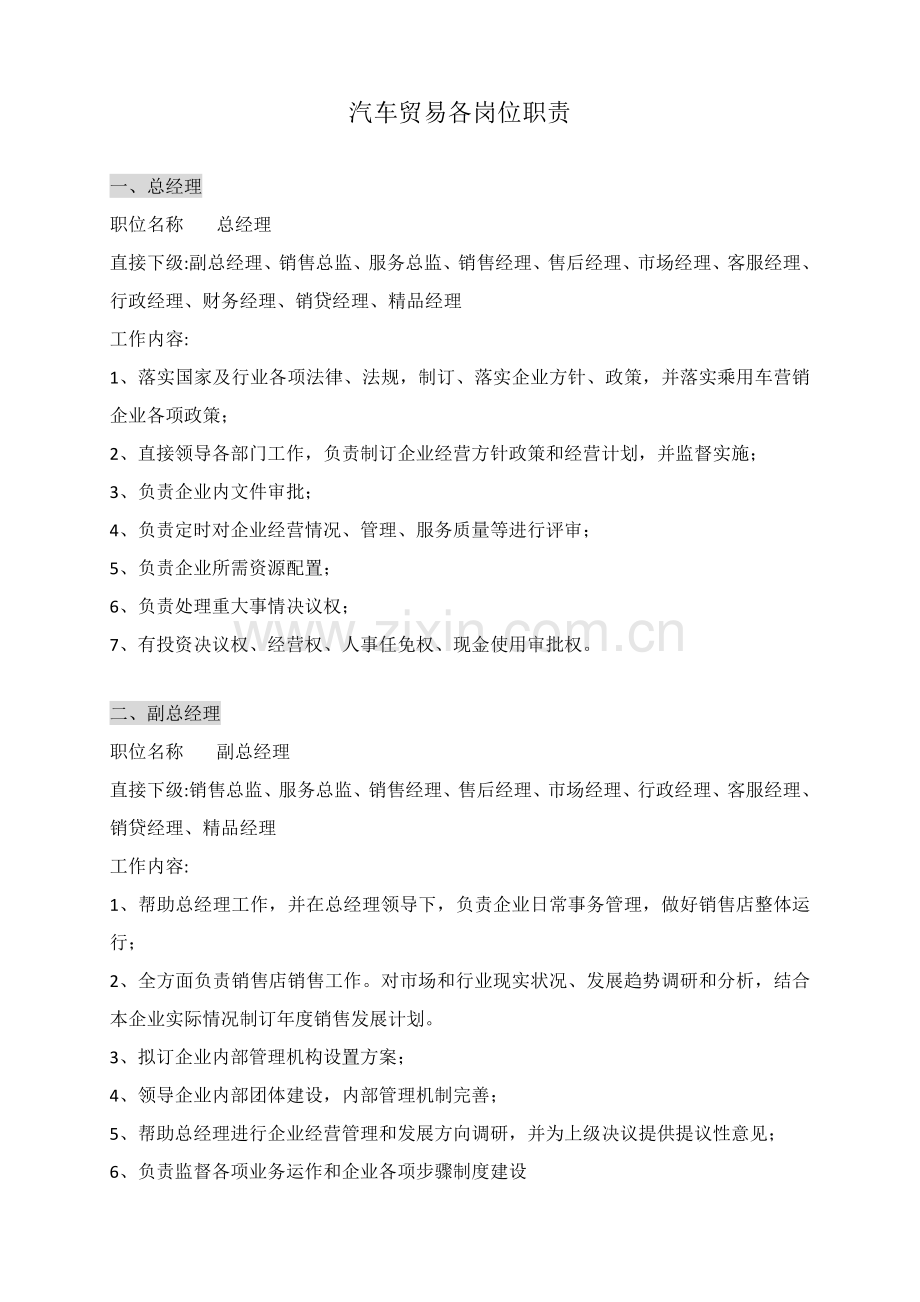 汽车贸易有限公司各岗位基础职责.docx_第1页