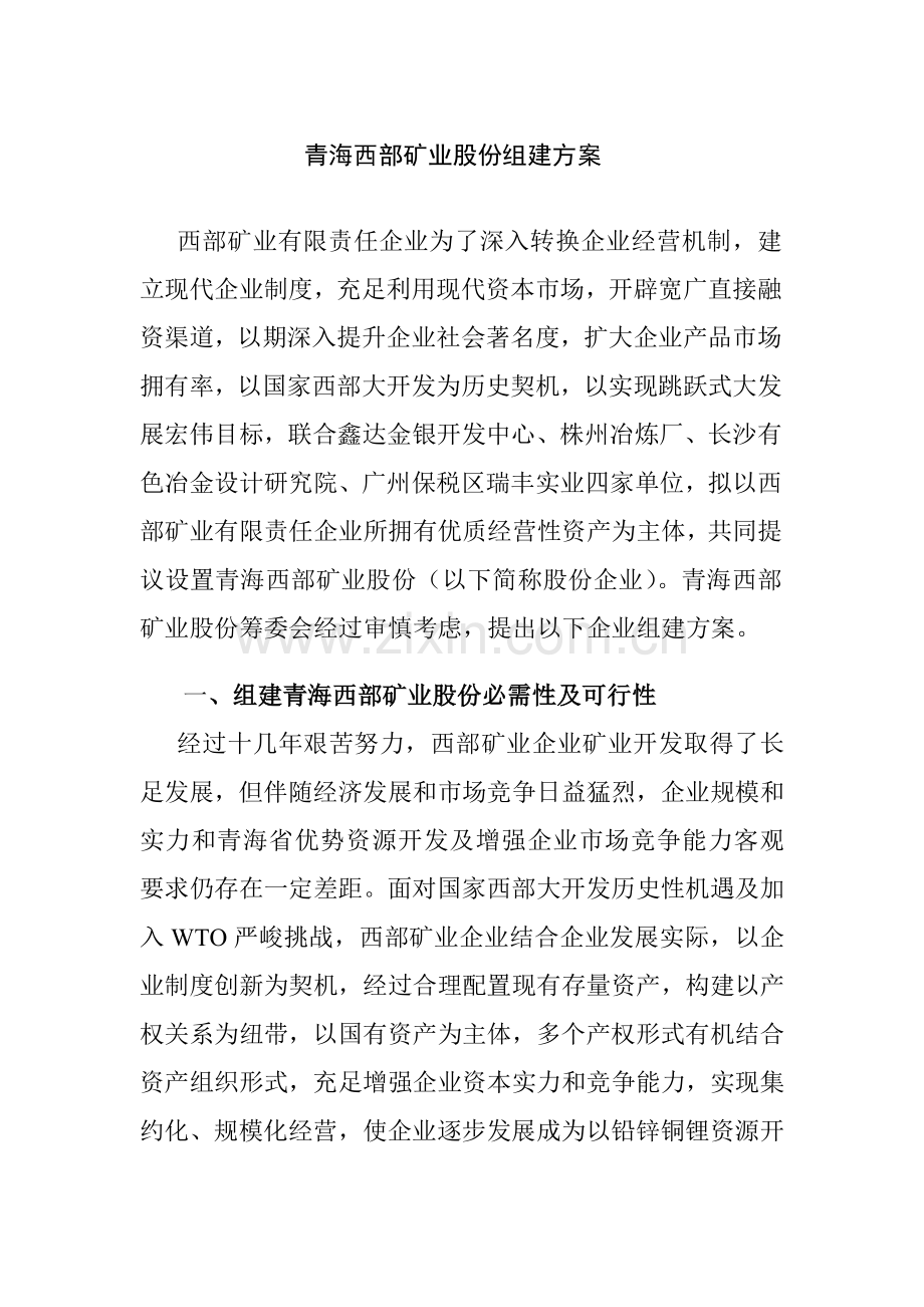 矿业股份有限公司改制重组方案书样本.doc_第1页