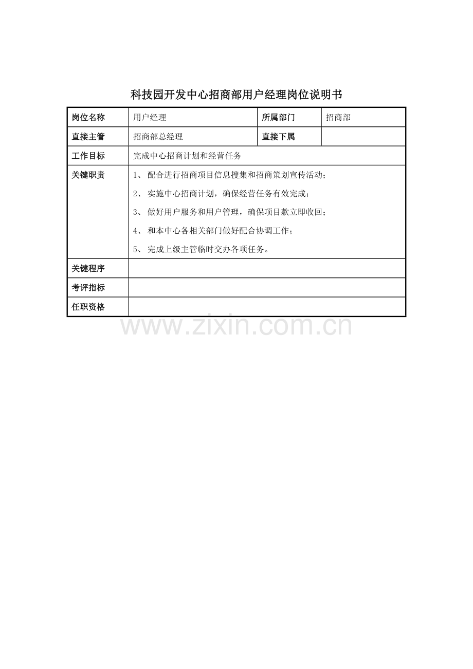 招商部客户经理岗位职责样本.doc_第1页