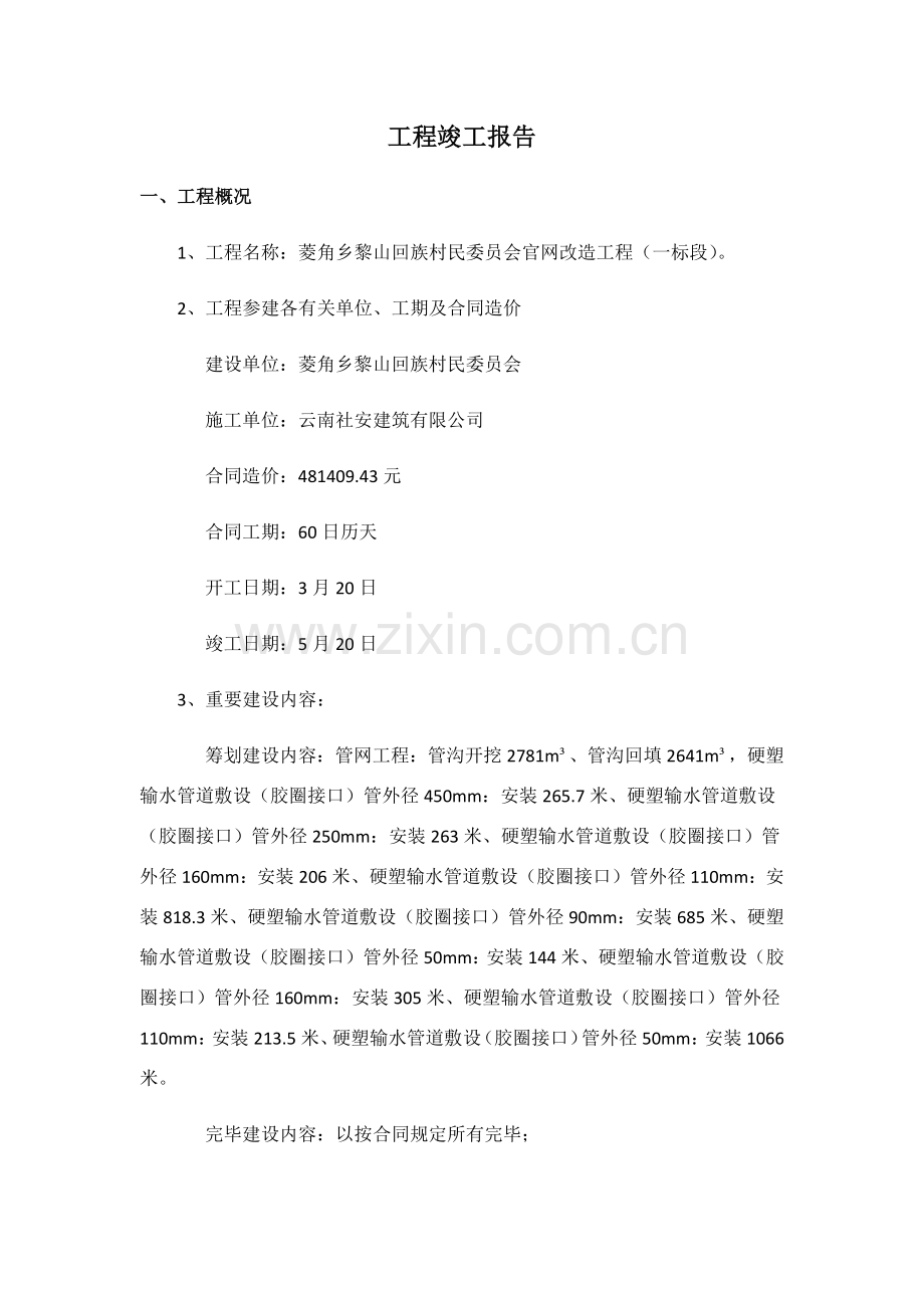 管网综合项目工程竣工项目验收总结报告.doc_第1页