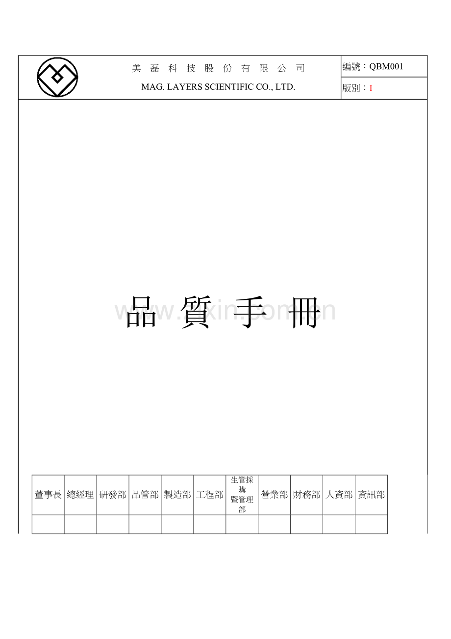 科技股份有限公司品质手册模板.doc_第1页