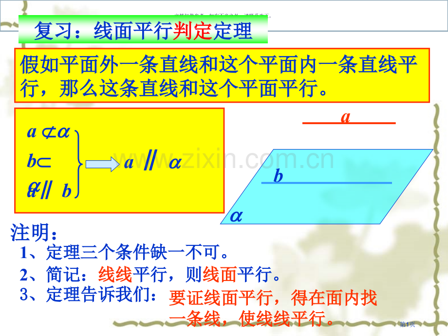 直线和平面平行性质市公开课一等奖百校联赛获奖课件.pptx_第1页