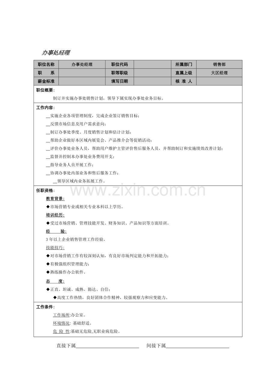 销售部办事处经理岗位职责样本.doc_第1页