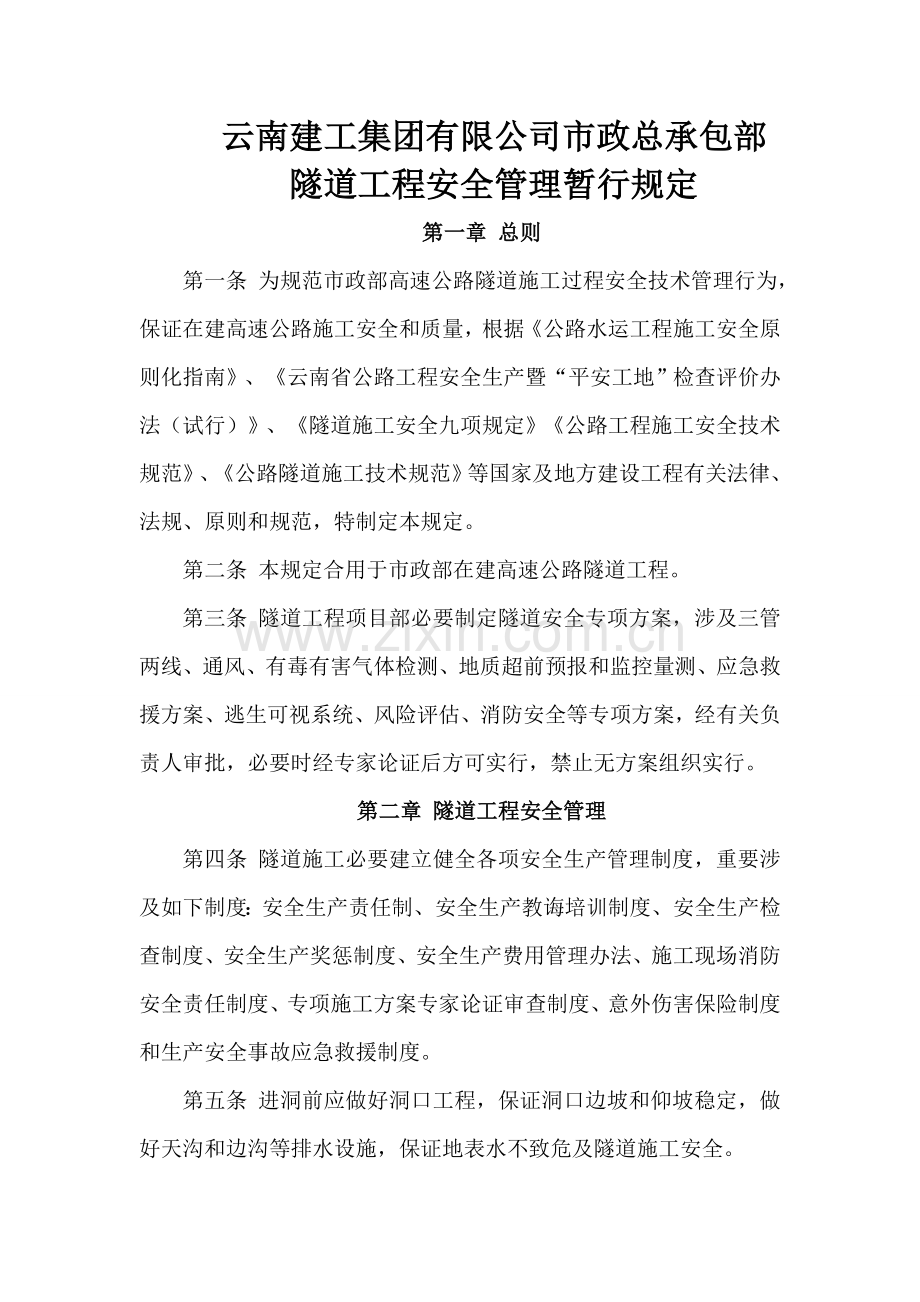 综合项目中心隧道综合项目施工安全管理详细规定.doc_第1页