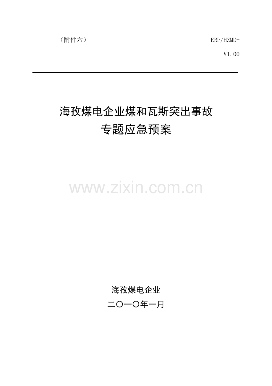 煤电公司煤与瓦斯突出事故专项应急预案样本.doc_第1页