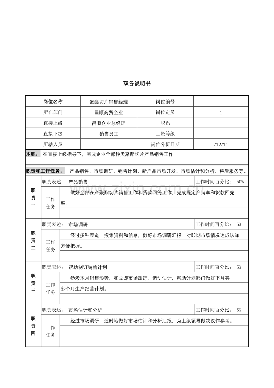 聚酯切片销售经理职务说明书样本.doc_第1页