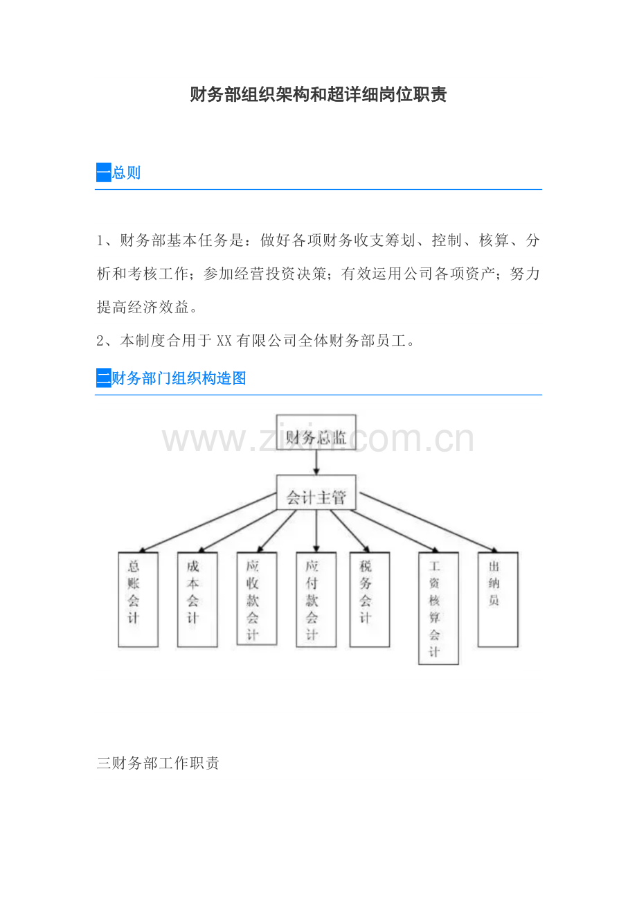 财务部组织架构和超详细的岗位职能职责.doc_第1页