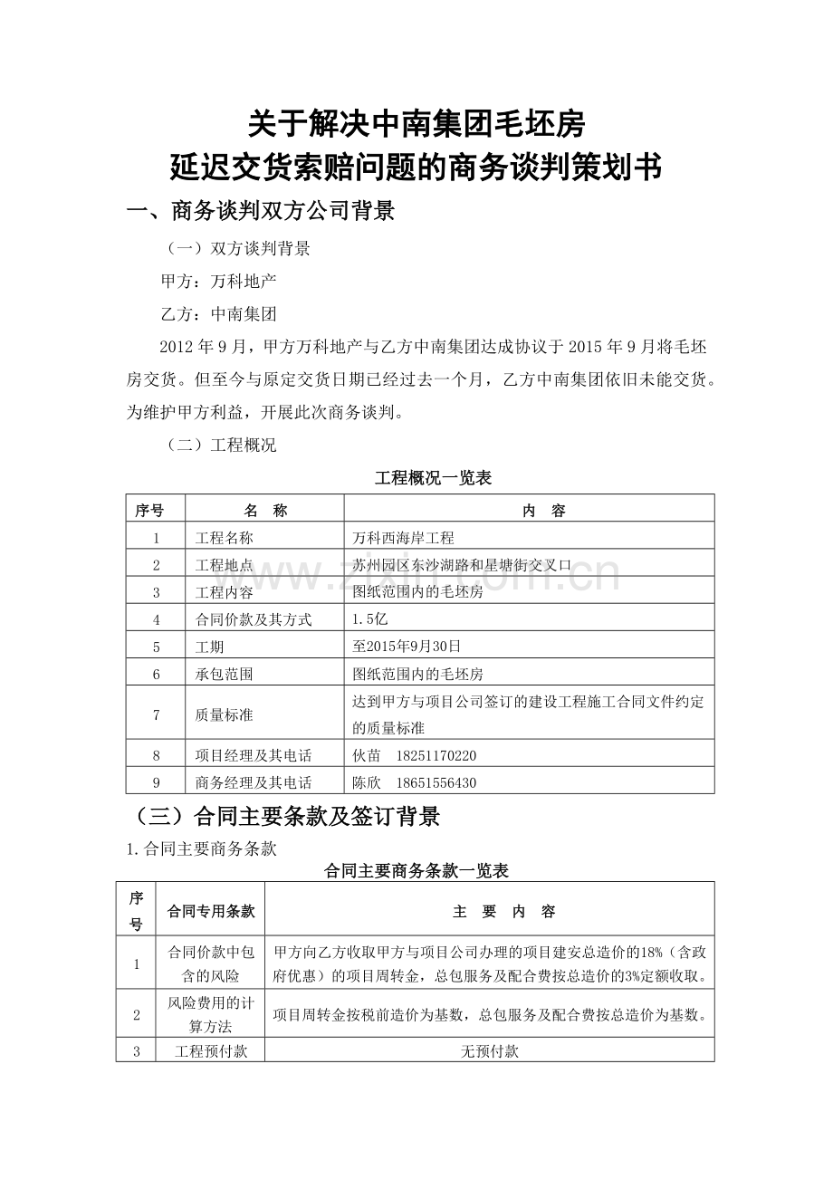 关于解决中南集团毛坯房-延迟交货索赔问题的商务谈判策划书.docx_第3页