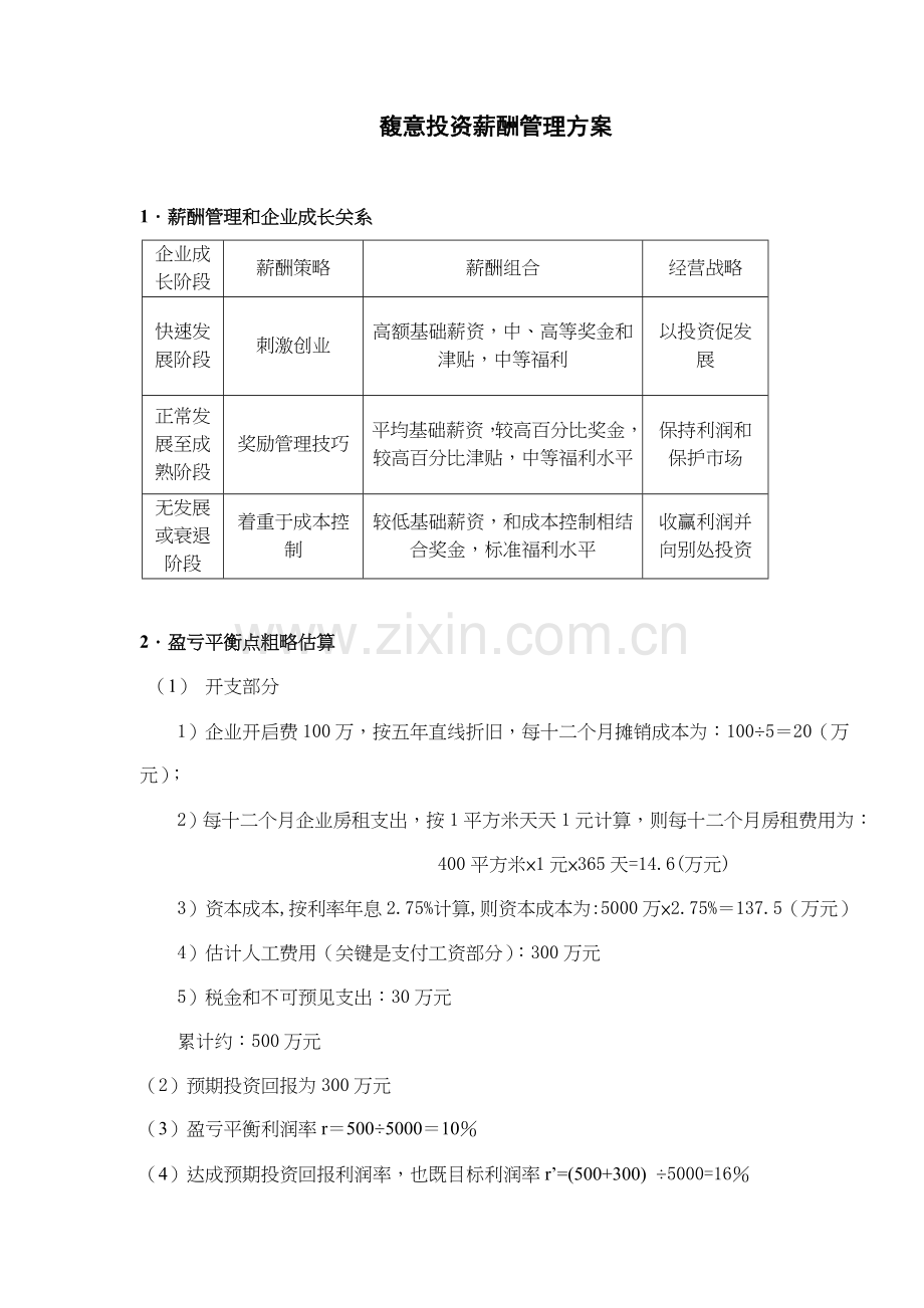 投资公司薪酬管理方案模板样本.doc_第1页