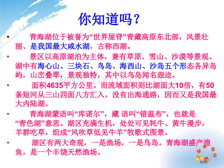 青海湖-梦幻般的湖省公开课一等奖新名师比赛一等奖课件.pptx_第3页