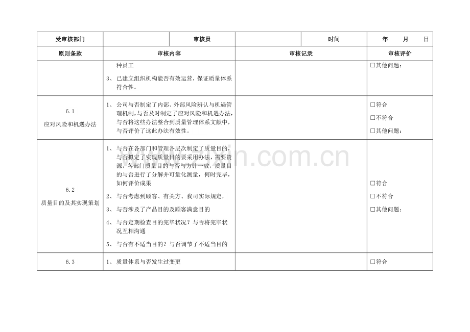 质量管理标准体系内审表.doc_第3页