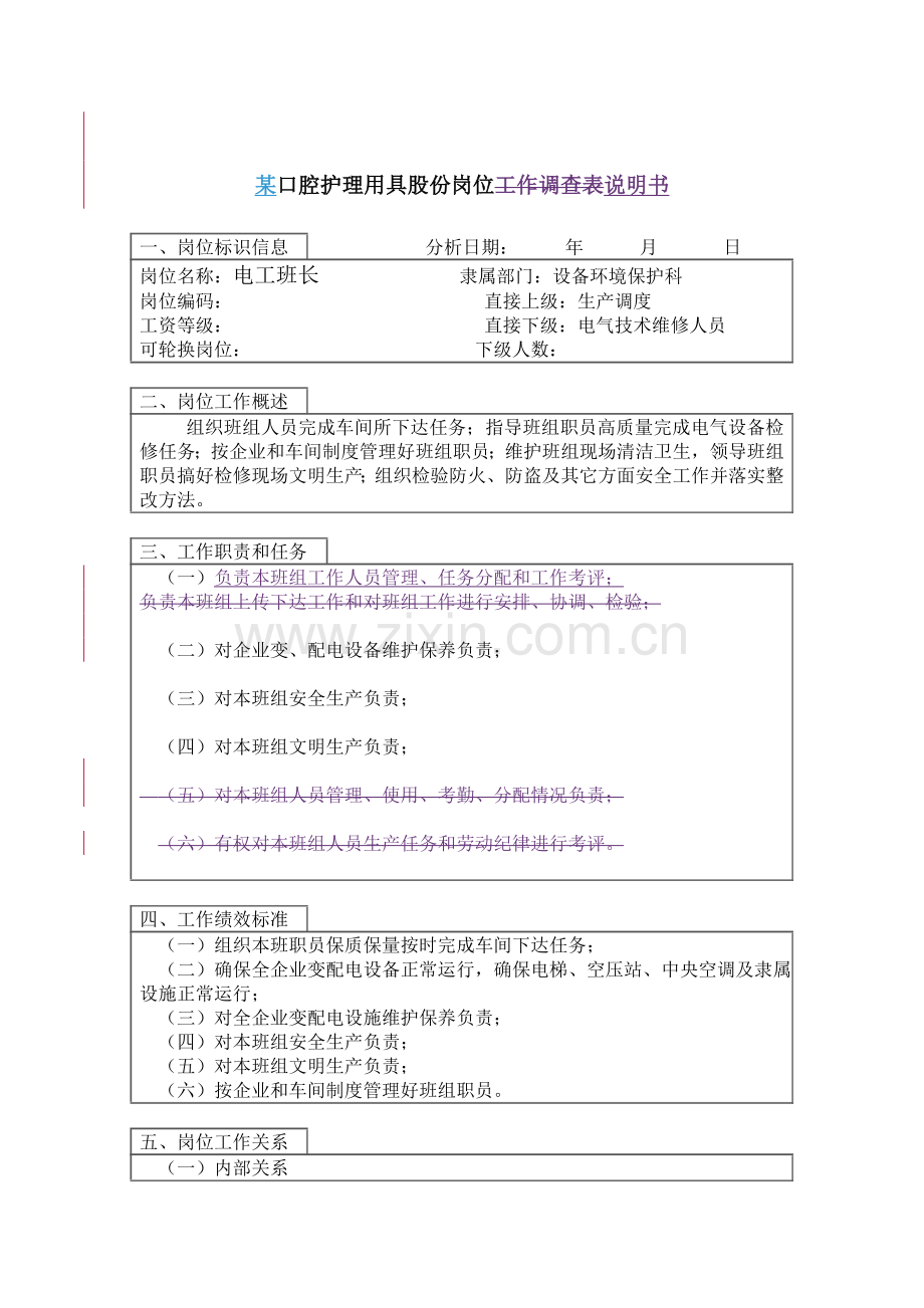 设备环保科电工班长岗位职责样本.doc_第1页