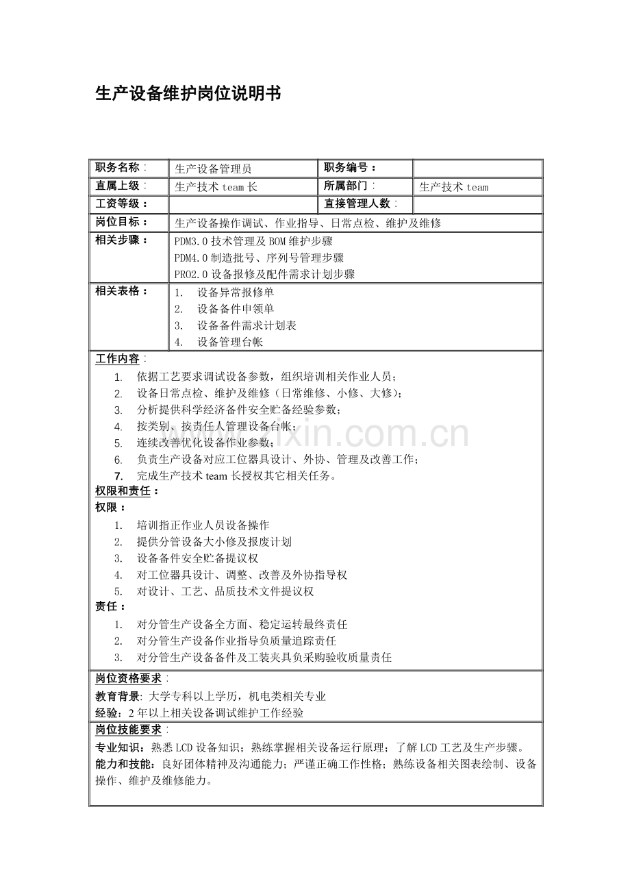 生产设备备件计划员岗位职责模板样本.doc_第2页