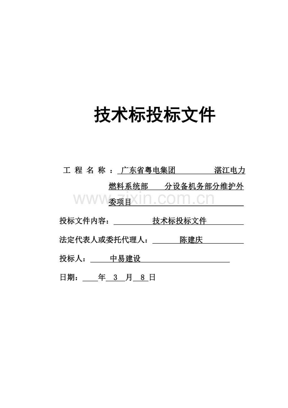 电力公司燃料系统部分设备机务部分维护项目投标文件模板.doc_第1页