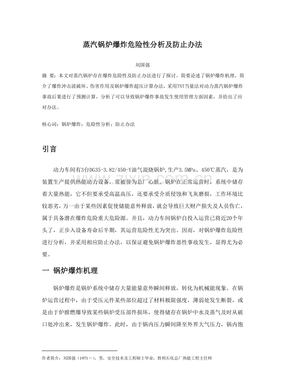 蒸汽锅炉爆炸危险性分析及预防专项措施.doc_第1页