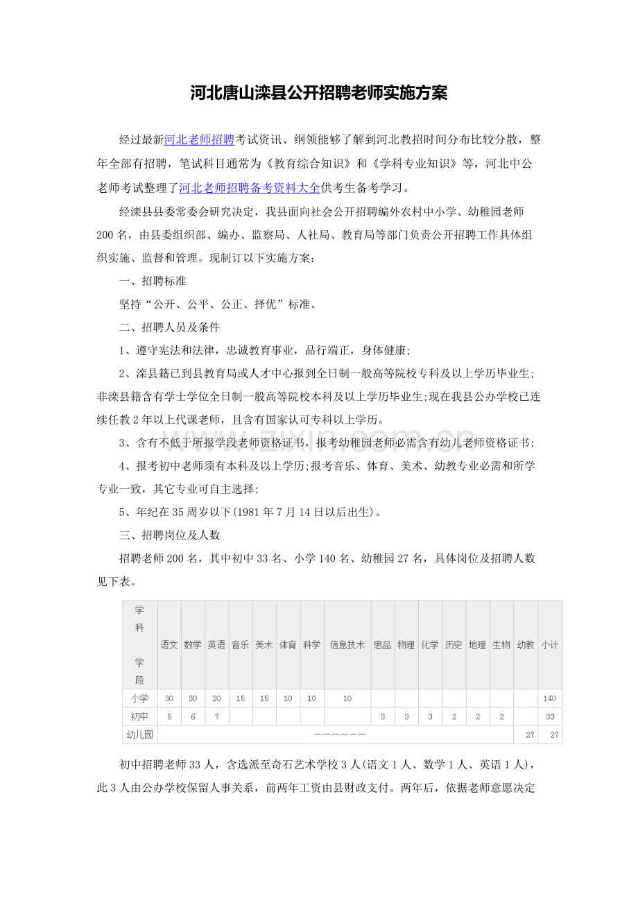 河北唐山滦县公开招聘教师的实施专业方案.docx_第1页