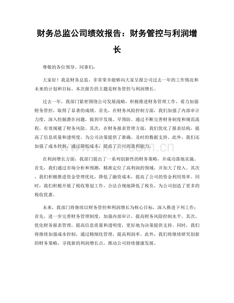 财务总监公司绩效报告：财务管控与利润增长.docx_第1页