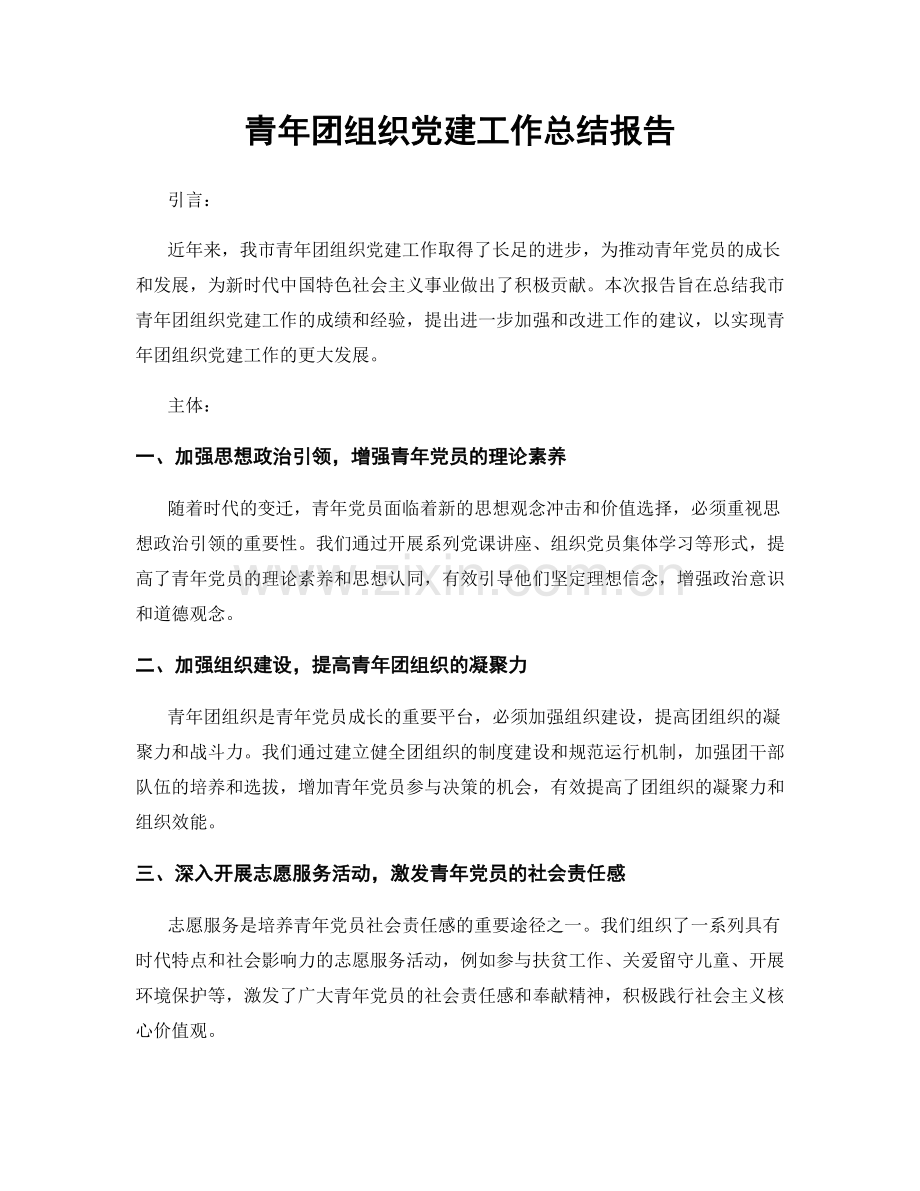 青年团组织党建工作总结报告.docx_第1页