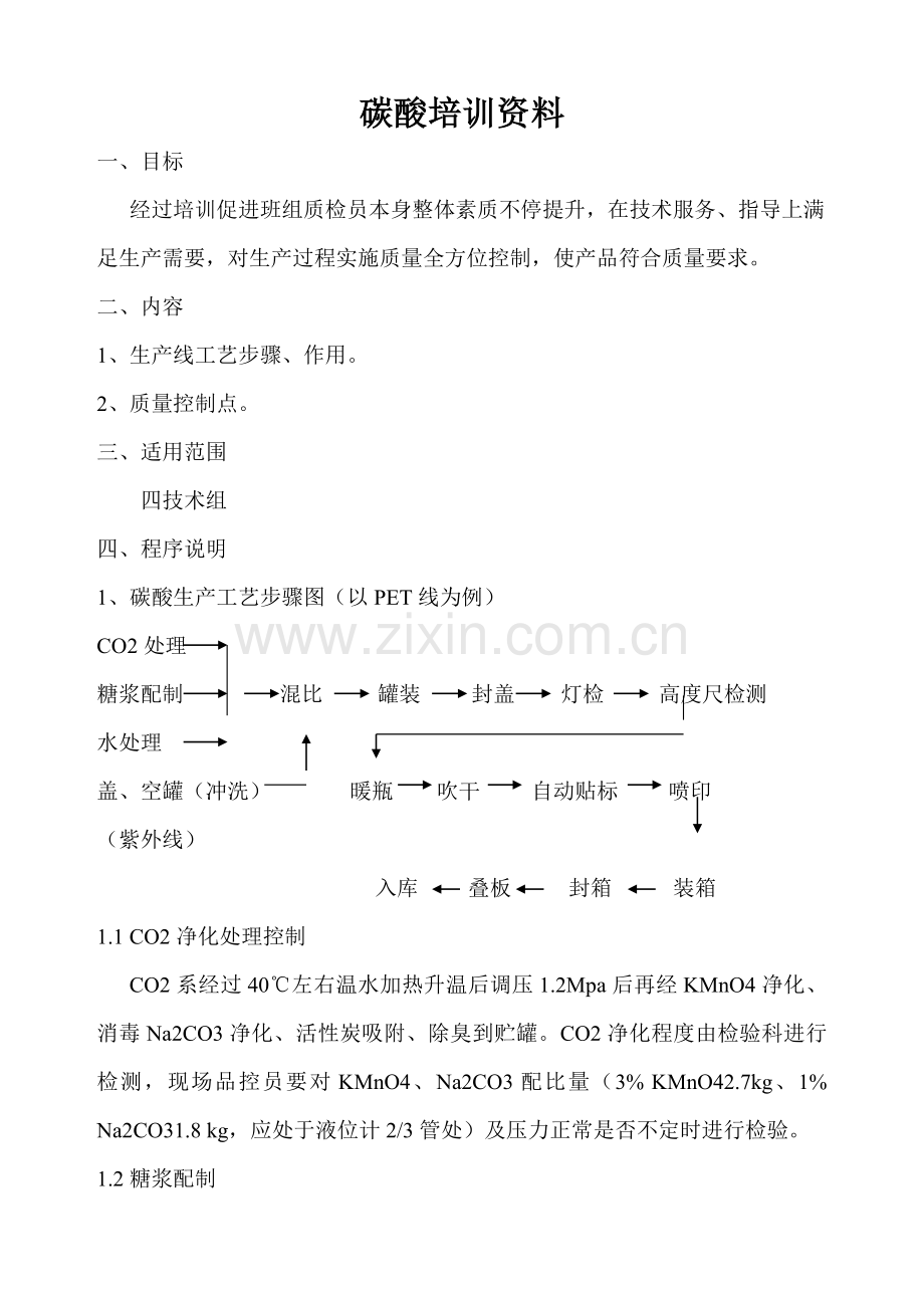 碳酸饮料生产工艺培训资料模板.doc_第1页