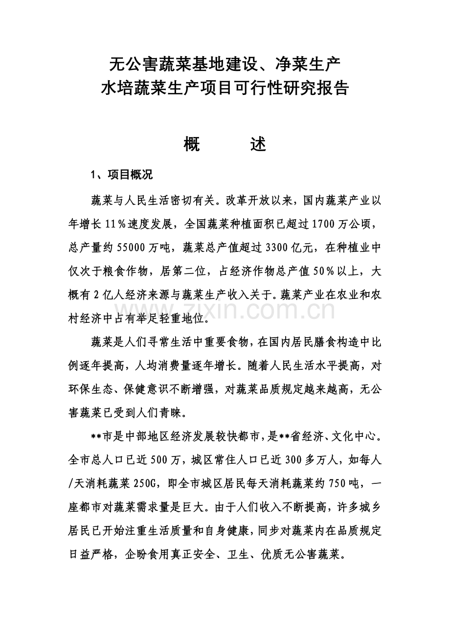 无公害蔬菜基地建设及净菜生产综合项目可行性研究应用报告.doc_第1页