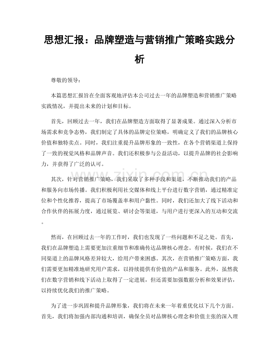 思想汇报：品牌塑造与营销推广策略实践分析.docx_第1页