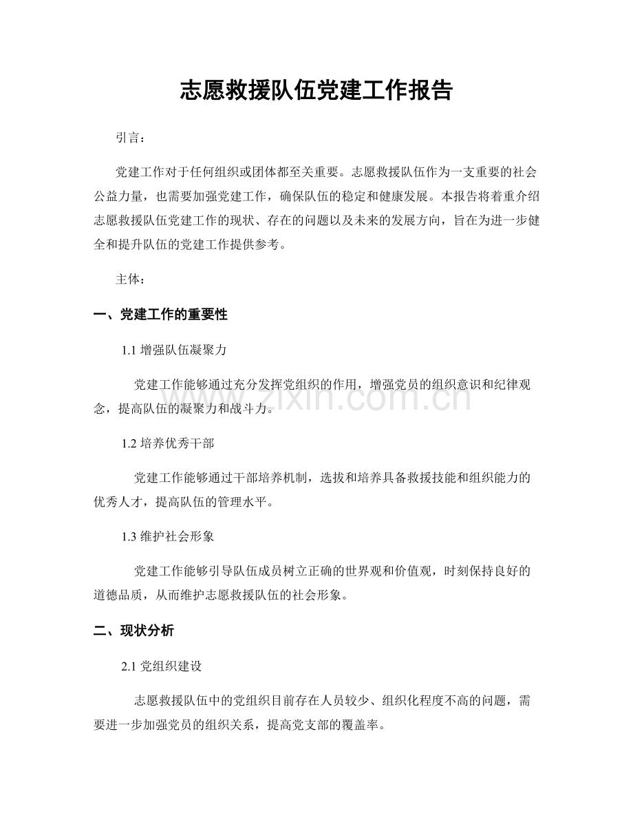 志愿救援队伍党建工作报告.docx_第1页