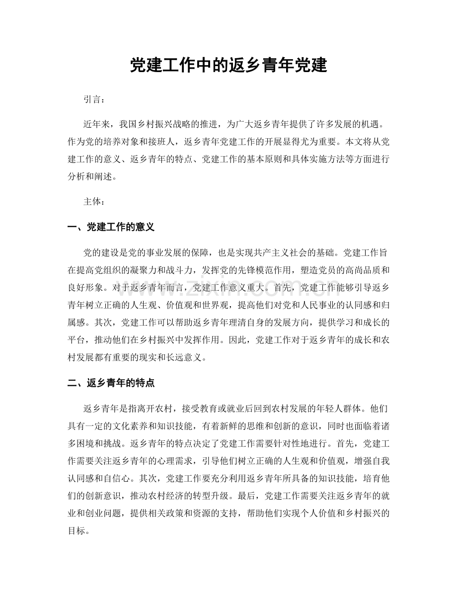 党建工作中的返乡青年党建.docx_第1页