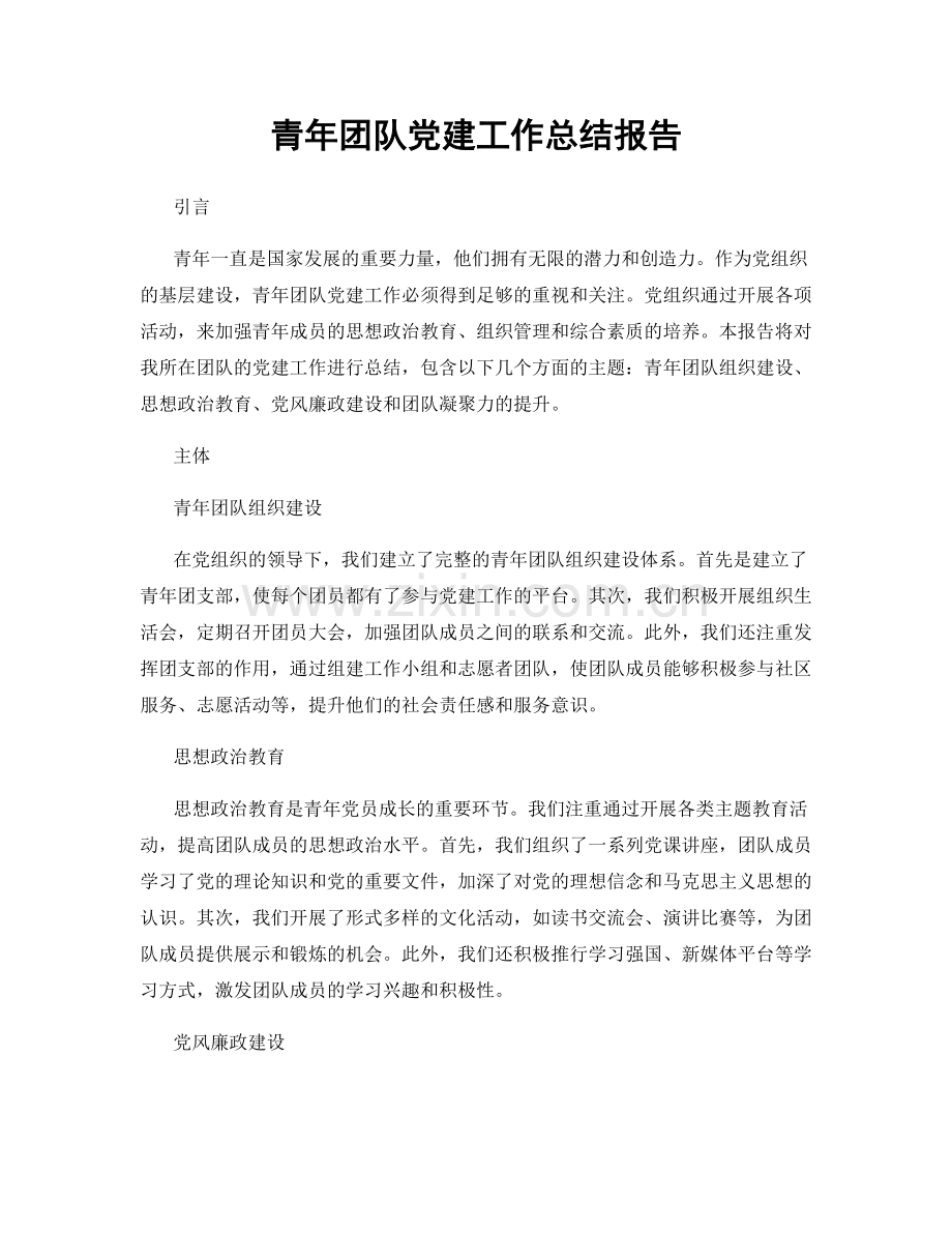 青年团队党建工作总结报告.docx_第1页