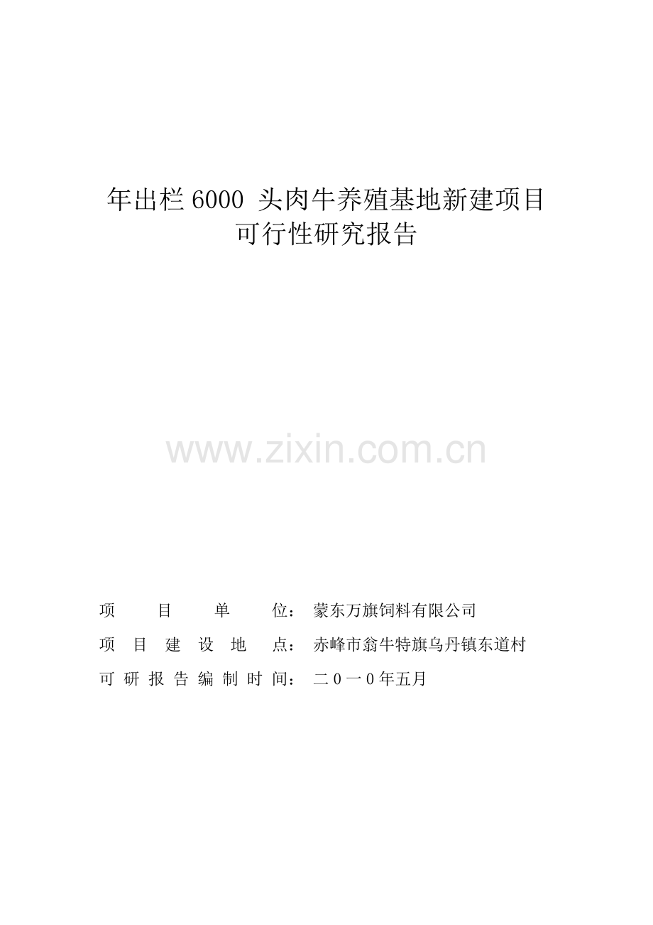 年出栏6000-头肉牛养殖基地新建项目申请建设可行性研究报告.doc_第1页