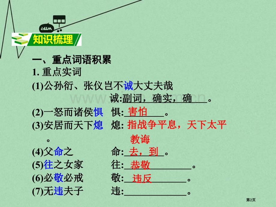 中考文言文第篇孟子富贵不能淫市公开课一等奖百校联赛获奖课件.pptx_第2页