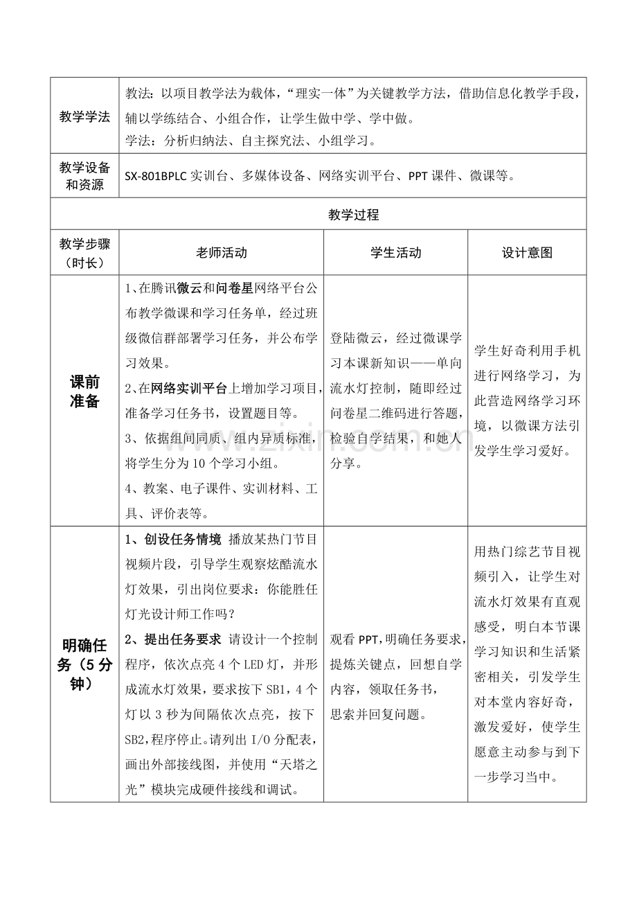 单向流水灯的PLC控制教学设计专业方案.doc_第2页