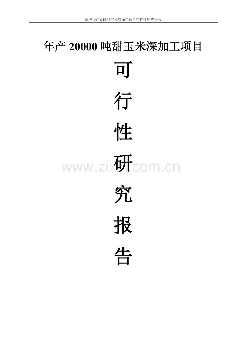 年产20000吨甜玉米深加工项目可行性研究报告代项目可行性研究报告.doc_第1页