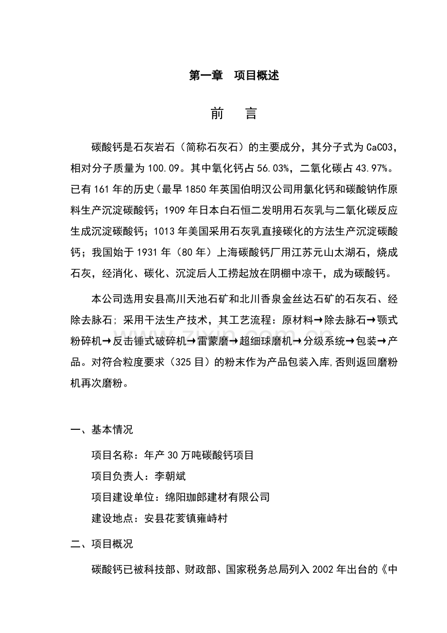 年产30万吨碳酸钙粉建设项目申请建设可行性分析研究报告.doc_第3页