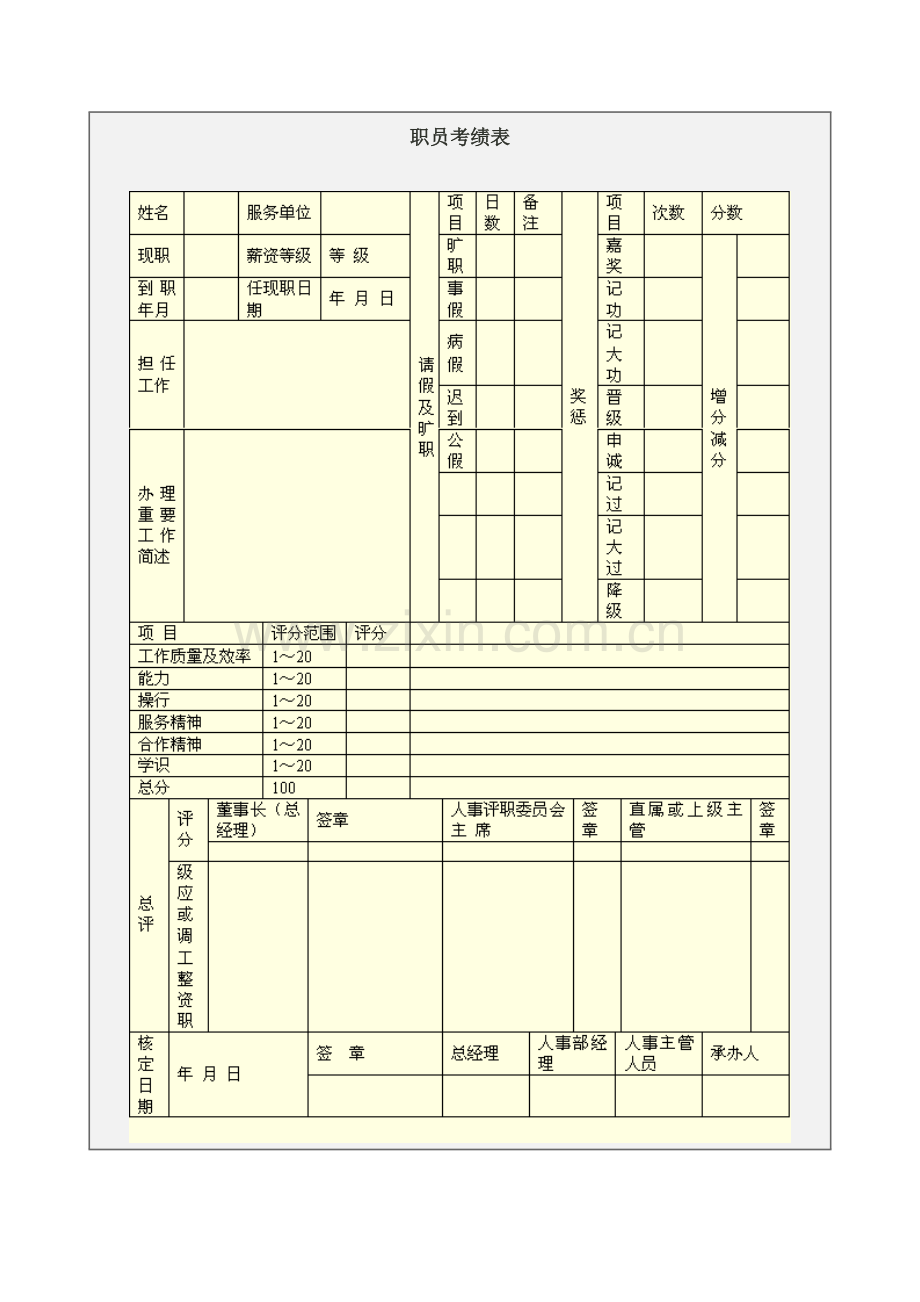 公司员工绩效考核表格汇总模板.doc_第3页